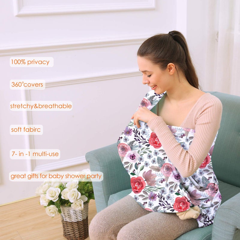 Hicoco Multi-use Canopy Breastfeeding Cover - Car Seat Canopy for Babies  Stretchy Carseat Cover  Boys and Girls Shower Gift (Purple Flower) - Image 2